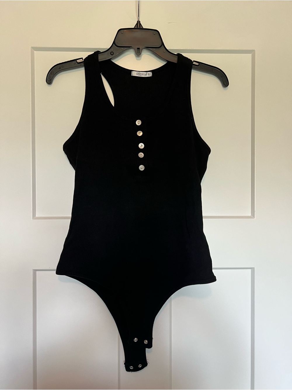 Black Ribbed Henley Snap Bodysuit